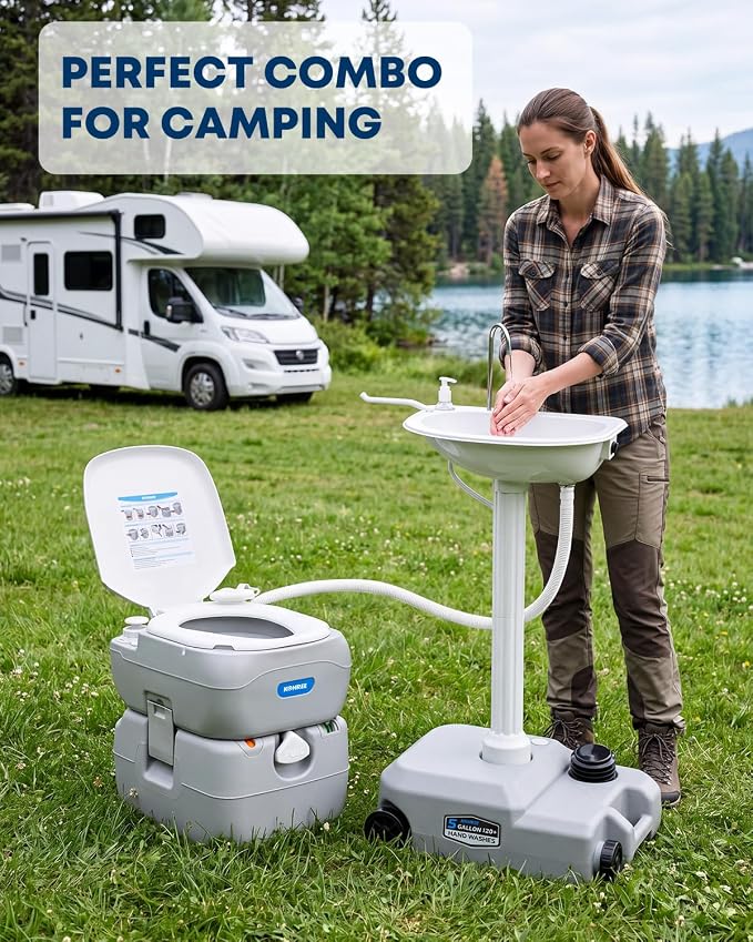 Kohree Portable RV Toilet, Large Camping Toilet Porta Potty, 5.8 Gallon | Detachable Waste Tank, Leak-Proof Toilet with Level Indicator for Adults Home Use, RV Travel, Boat, Trips Indoor Outdoor Use
