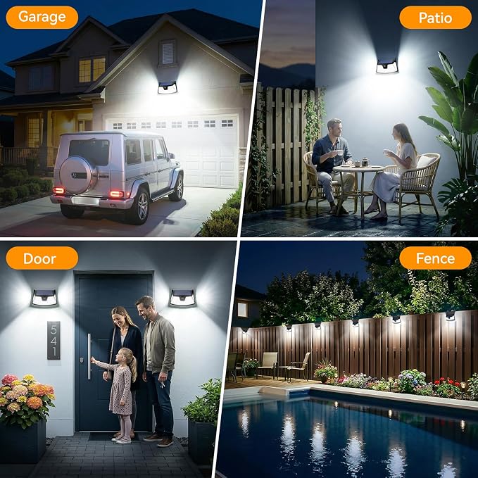 152LED Solar Motion Light Outdoor, 850LM Super Bright 3-Mode Motion Sensor Light, IP65 Waterproof, 270° Wide-Angle Security Light, Solar Powered Flood Lamp for Garden, Wall, Fence, and Garage (6 Pack)