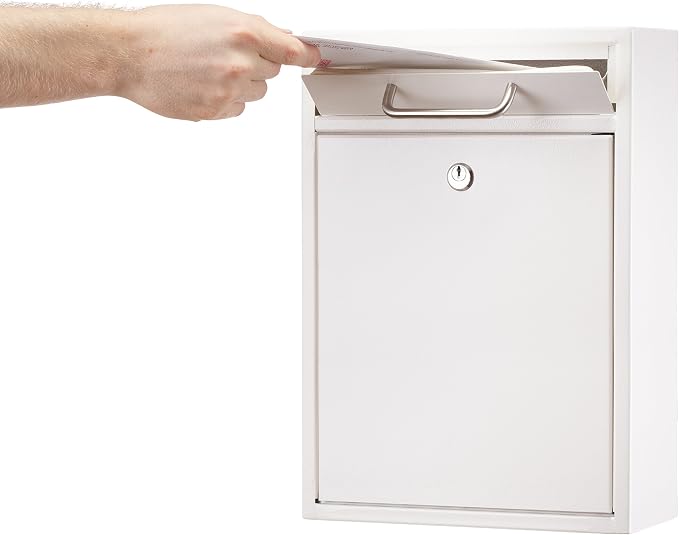 AdirOffice Ultimate Drop Box Wall-Mounted Mailbox - Hanging Secured Postbox - Durable Spacious Key - Perfect for After Hours Deposits Payments Key and Letter Drops (White, Large) (White, Large)
