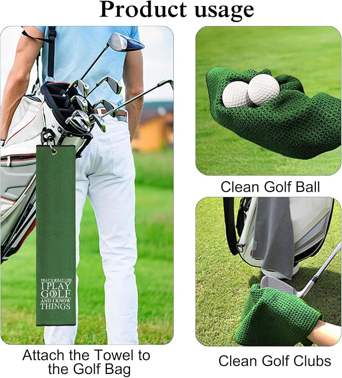 DYJYBMY That's What I Do I Play Green Golf Towel with Clip, Embroidered Golf Towel for Grandpa, Father's Day Retirement Gifts for Husband Dad Grandfather Uncle, Retro Golfing Accessories for Men