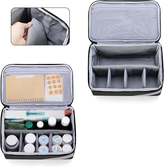 Trunab Medicine Storage and Organizer Bag Empty, Pill Bottle Organizer | with Portable Small Pouch, Home First Aid Box for Emergency Medication, Supplements or Medical Kits (Bag Only)