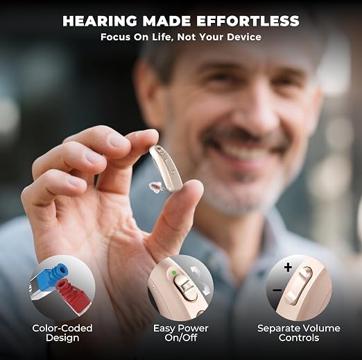 LINNER-Mercury RIC Rechargeable Hearing Aids for Seniors & Adults, Hearing Amplifier with Noise Cancellation - 3 Talk Modes, 9 Volume Controls, Sustainable Charging, 20 Hours Battery Life