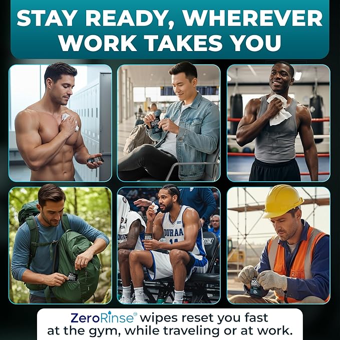 Travel Body Wipes for Men - 20 XL Shower Wipes for Adults Bathing No Rinse - Individually Wrapped 10”x10” Disposable Washcloths, Face Towels, Gym Mens Deodorant Sheets, Camping Essentials & Must Haves
