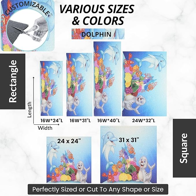 ENKOSI Loofah Non-Slip Shower and Bath Mat - Soft Cushioned Comfort - No Suction Cups for Smooth or Textured Tubs - Fast Draining - Safety for Bathroom, Family, Kids, and Elderly (24x16 Dolphin)