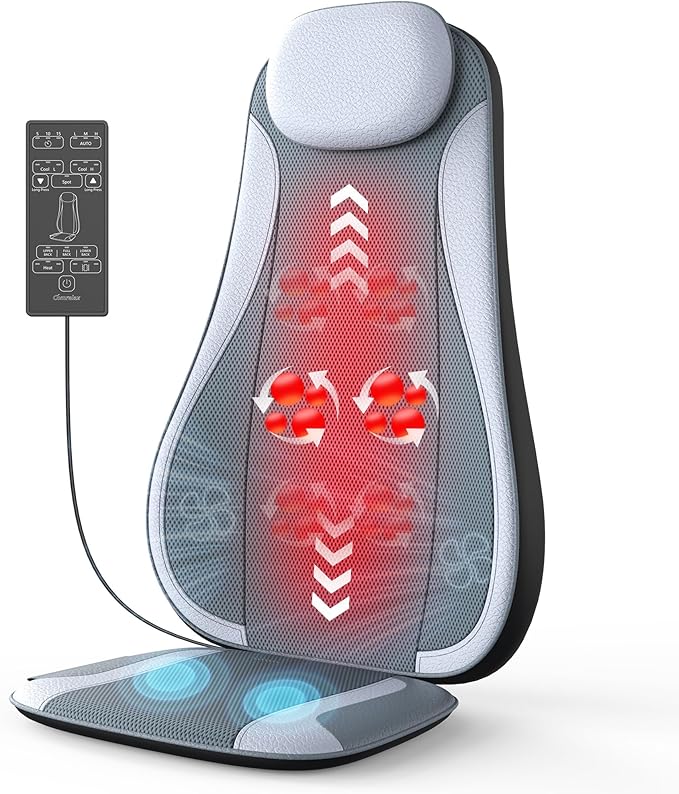 Shiatu Back Massager with Heat, Kneading Rolling Vibration Chair Massager for Deep Tissue Pain Relief, Massage Chair Pad for Home & Office, Ideal Gift for Dad & Mom