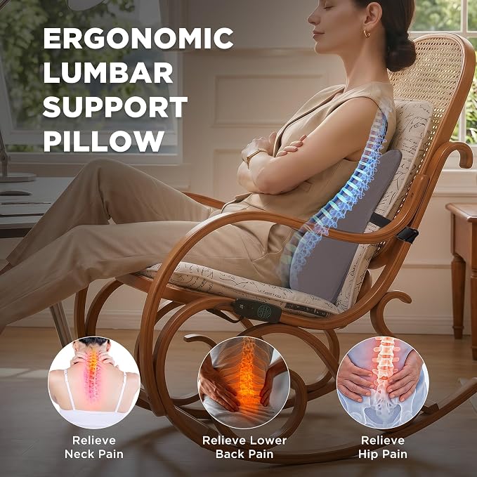 Dual-Layer Memory Foam Lumbar Support Pillow for Recliner, Grey | Back Support Cushion with Adjustable Strap & Washable Cover, Ergonomic Lumbar Pillow for Elderly Back Pain Relief Couch Sofa