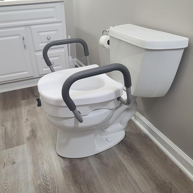 Carex E-Z Lock Toilet Seat and Safety Frame Combo Pack, 5-Inch Height Lift Seat Riser for Elderly and Handicap, Commode Chair For Elderly - Fits and Locks to Round or Elongated Toilets
