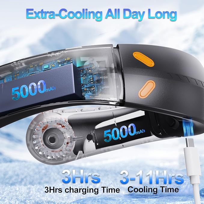 Portable Neck Fan, 5000mAh Bladeless Fan with 3 Built-in Fans, Instant Cooling 360° Surround Airflow & LED Display, Wearable Personal Fan for Outdoor, Travel, Gifts for Women Men (Black)