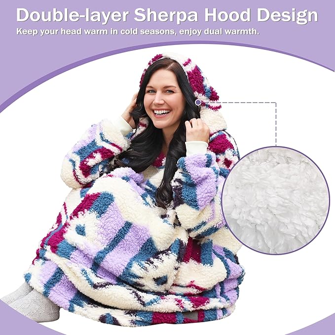 Catalonia Oversized Blanket Hoodie Sweatshirt, Wearable Sherpa Lounging Pullover for Adults Women Men