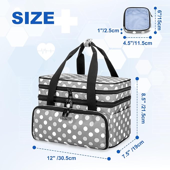 BAFASO Double Layer Medicine Bag with 2 Detachable Pouches, Polka Dots | Pill Bottle Organizer for Travel and Daily Use (Bag ONLY)
