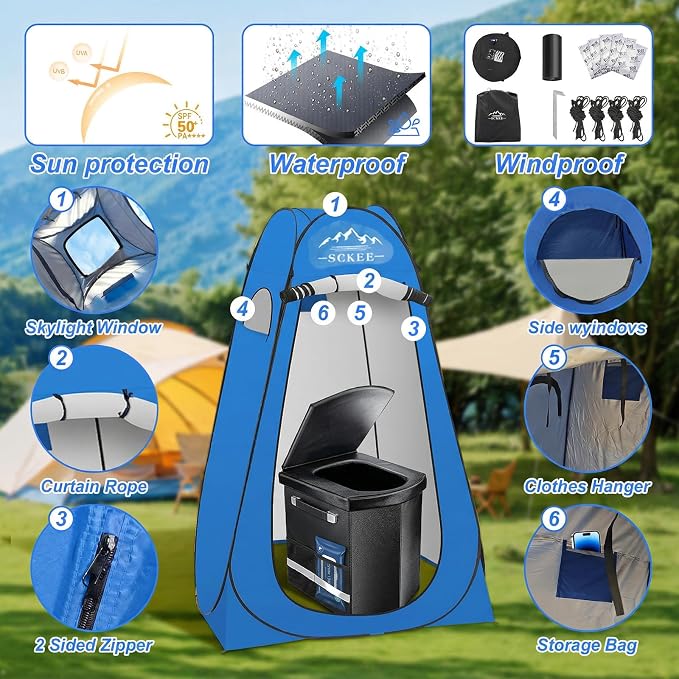 16.5'' Camping Toilet with Pop-Up Privacy Tent Set, XL Portable Toilet for Camping, Outdoor Showers Changing Rooms, Portable Bathroom Travel Potty for Camping, Hiking, Roadtrip,RV Travel