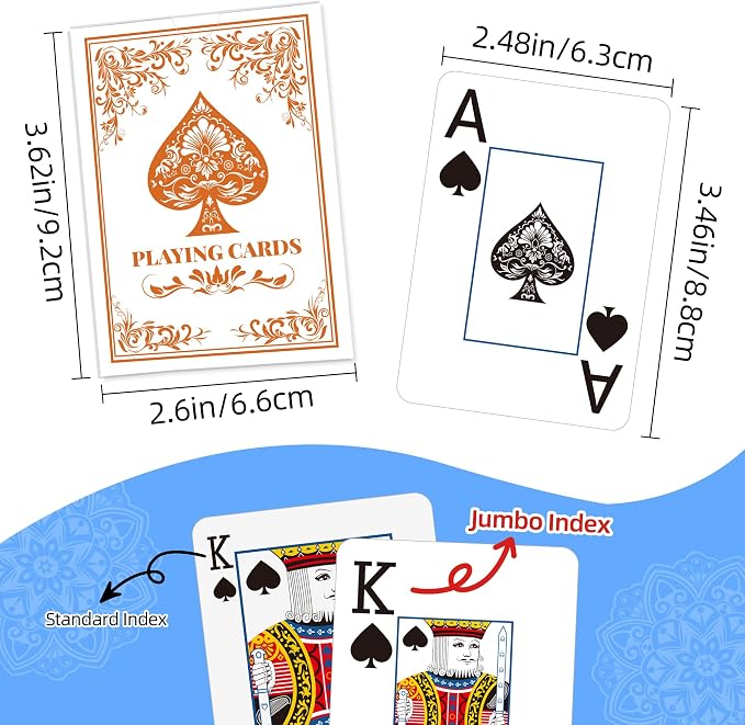 Playing Cards, Deck of Cards, Poker Cards, Jumbo Poker Size Large Print Playing Cards for Adults Seniors, Card Games for Family Game Night Table Games Magic Casino Theme Party (Orange)