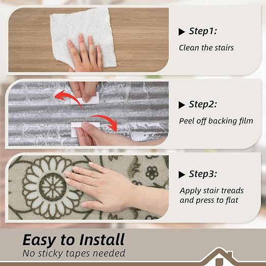 BEQHAUSE Stair Treads for Wooden Steps, 8"X30", 15pcs, Brown | Non-Slip Machine Washable Carpet Stair Treads, TPE Backing, 100% Polyester, Soft Indoor Stair Runner for Kids Elders and Pets
