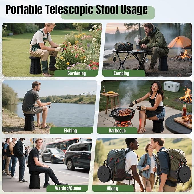 Doseno Collapsible Stool 2 Pack, Upgraded Foldable Chair, Pop Up Stool | Black portable collapsible stool, retractable stool, collapsible chair, pop up chair and foldable stool for fishing, travel.