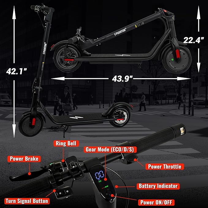 Phantomgogo Electric Scooter for Adults Scooters Kids Foldable E-Scooter with with 350W Motor 15.5 mph Max Speed Long Range EScooter for Commuter