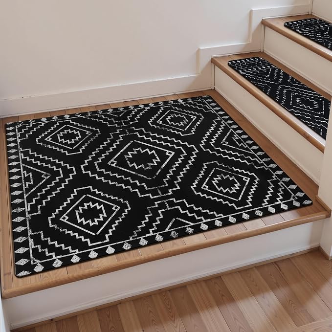 OJIA Stair Treads Non-Slip Landing Mat for Wooden Steps 31"X31" | Square Capet Stair Treads for Wood Steps Rubber Stair Runner Anti-Slip Stair Matching Mat Stair Rugs