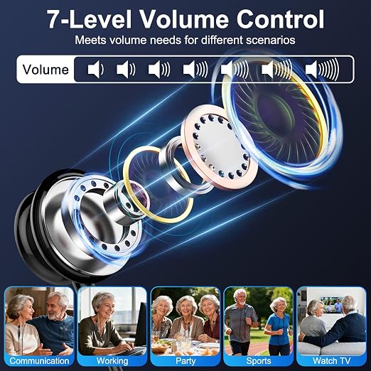 IceHeat Personal Sound Amplifier for Seniors – Affordable & Easy-to-Use, 50dB Gain, 7-Level Tone Control, Noise Cancelling, Rechargeable with Long Battery Life, Black