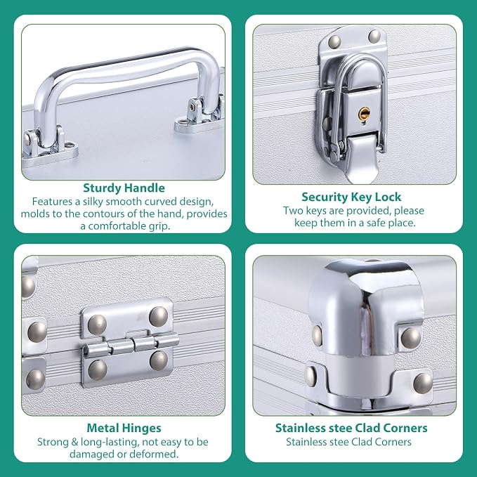 Medicine Lock Box with Keys, 10" x 6.7" x 5.7" First Aid Box, Handle Portable Medication Storage Lock Case, Small Medical Box Organizer Safe Layered Aluminum Daily Medicine Lockable Cabinet