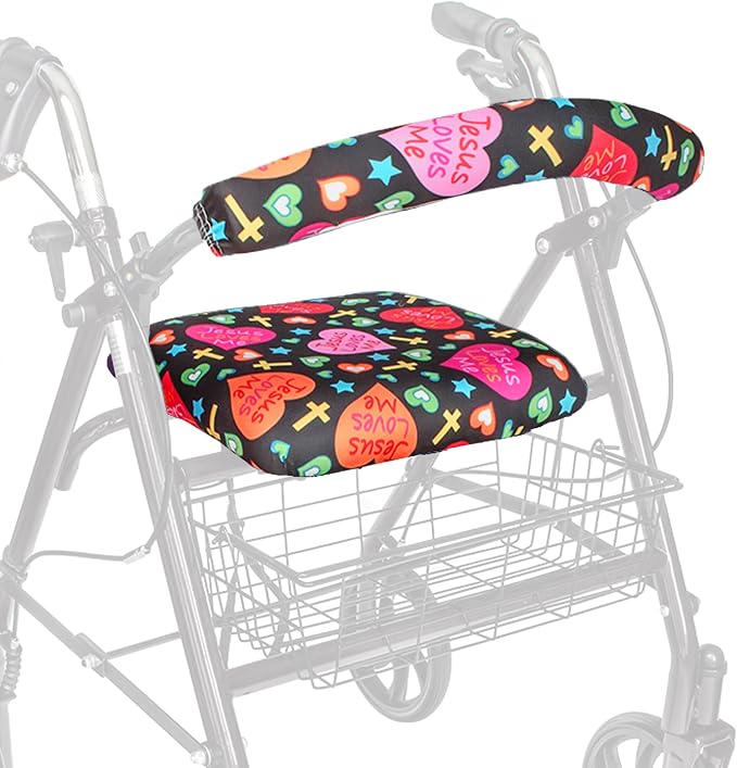 Top Glides Jesus Loves Me Universal Rollator Walker Seat and Backrest Covers (Christian)