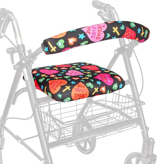 Top Glides Jesus Loves Me Universal Rollator Walker Seat and Backrest Covers (Christian)