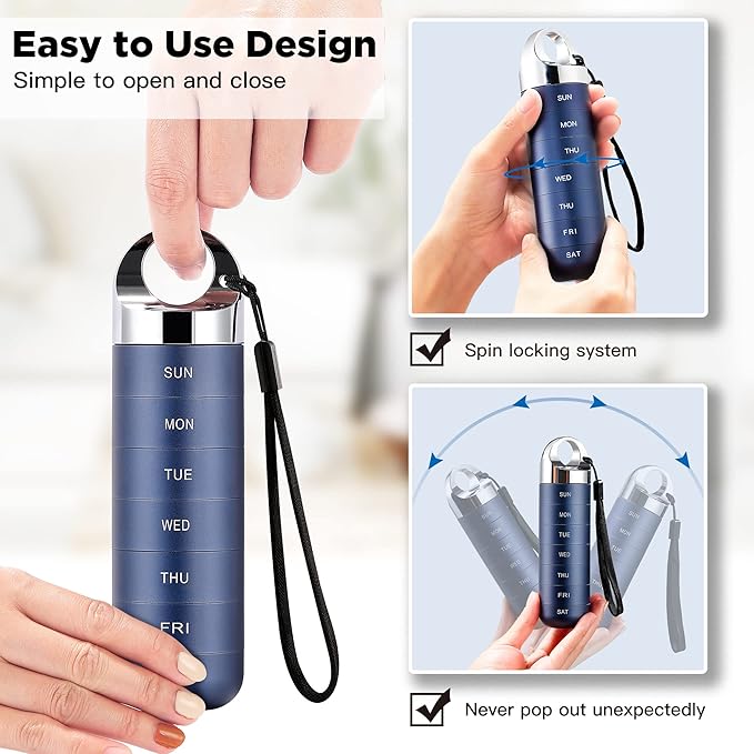 Zannaki Metal Travel Pill Organizer, Portable Waterproof Weekly Pill Box, Large Aluminum Alloy Pill Case Container, BPA Free 7 Day Daily Medicine Organizer Holder for Vitamin, Fish Oil, Supplement