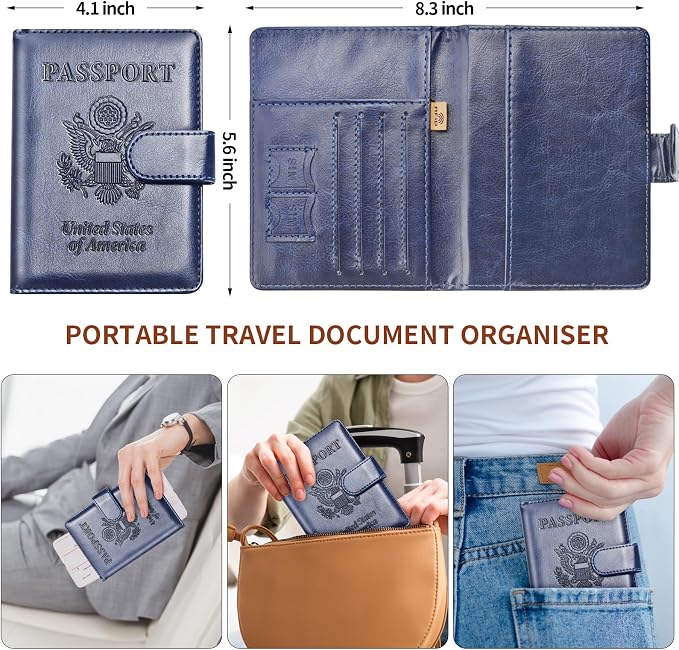 Herain Passport Holder for Travel Essentials, 2 Pcs Passport Cover Wallet Case Travel Gifts Women Men Family, RFID Passports Book Card Holders Travels Cruise Accessories Must Haves