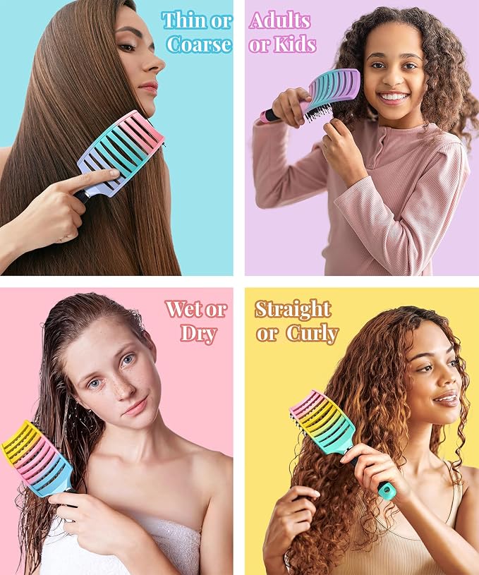 Detangling Brush for Women & Kids, Wet & Dry Hair, All Hair Types | Less pulling & breakage, Boar bristles tame frizz & add shine, Vents for faster blow-drying, Lightweight 4 oz, Non-slip grip