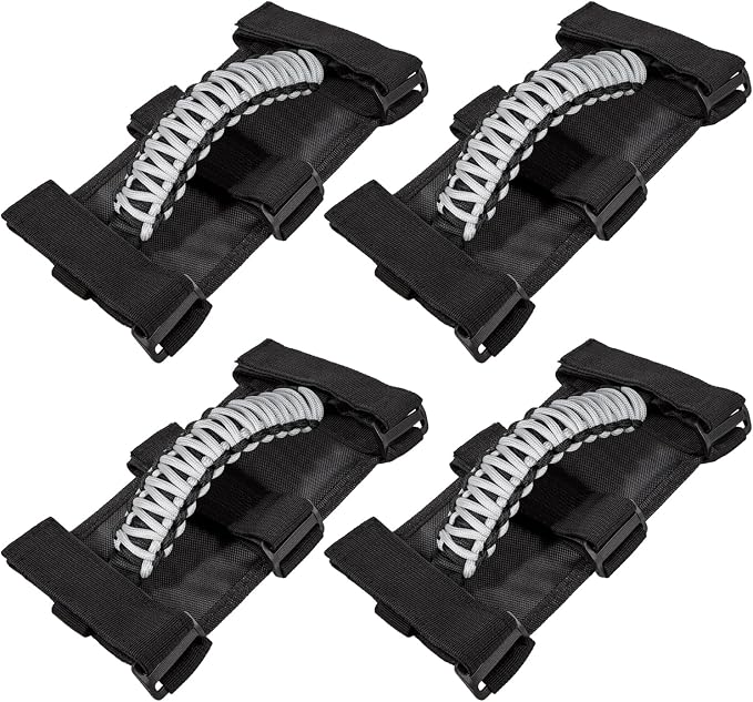 4 x Roll Bar Grab Handles Grip Handle for Jeep Wrangler JK JKU JL JLU TJ YJ Sports Sahara Freedom Rubicon Unlimited Gladiator JT 1955-2023 UTV ATV Premium 550 Paracord Interior Accessories (Gray)