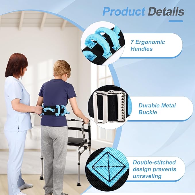 NIdreamCE Gait Belt Transfer Belts with Handles for Lifting Seniors, Safety Gate Belt with Metal Buckle Nursing Safety Patient Assist for Elderly, Disabled, Physical Therapy, Caregivers（Blue）