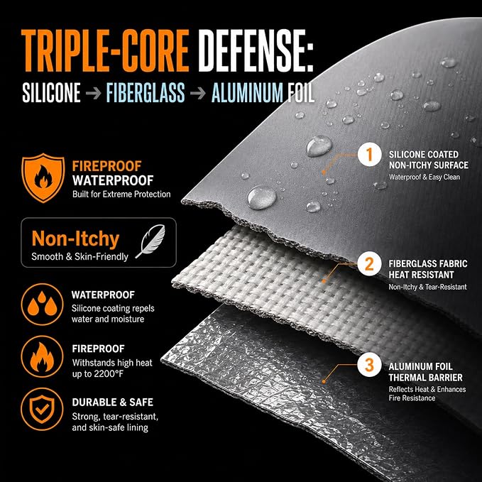 Non-Itchy 2200°F Fire Proof Bag for Documents, 15x11 A4 Storage Pouch | Fire Proof Money Bag for Cash, Fits A4 Files Flat, Reflective Night Strip, Dual-Pocket, Water-Resistant Zipper