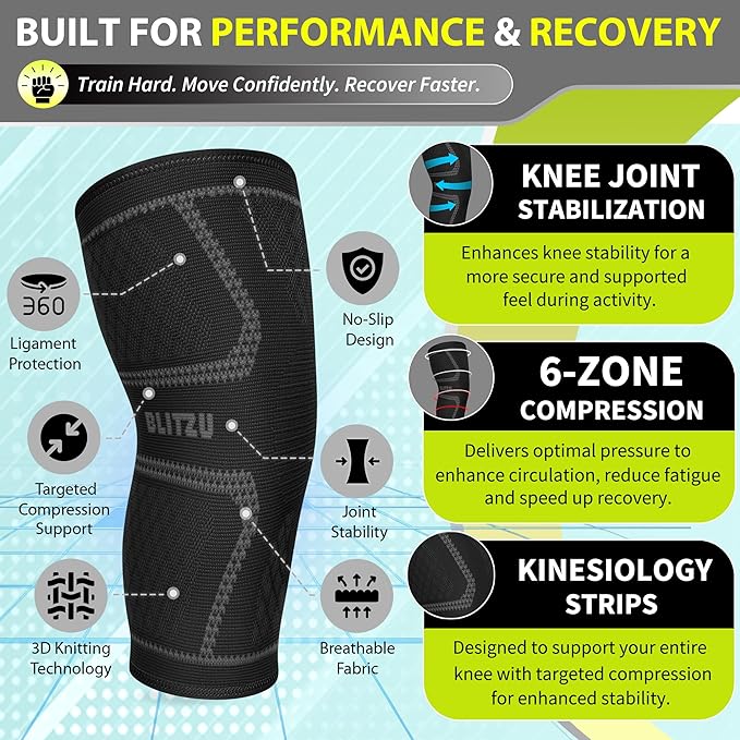 Knee Brace for Meniscus Tear 2 Pack, Knee Compression Sleeve for Men and Women, Knee Support for Arthritis, Swelling, Inflammation, ACL, Pain Relief, Running, Workout, Sports and Recovery Black M