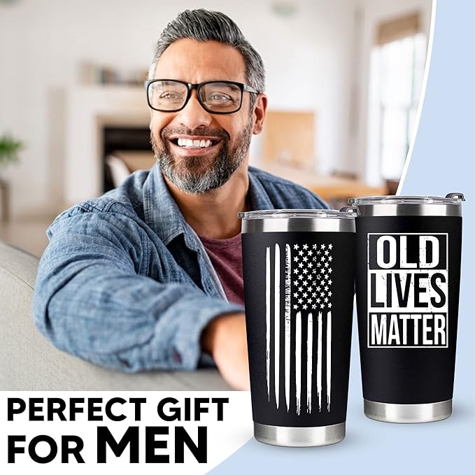 Gag Christmas Gifts for Men, Dad from Daughter, Son - 30th, 40th, 50th and 60th Birthday Gifts for Men, Grandpa - Funny Old Man Gift, Old Lives Matter Tumbler 20oz