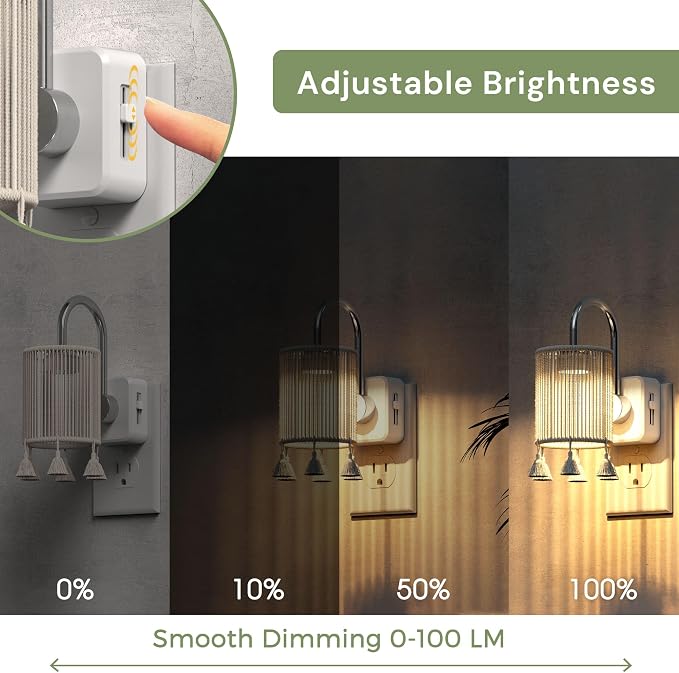 L LOHAS LED Night Lights Plug into Wall, Boho Fabric Cylinder Night Light | Decor Nightlight with Tassel,Dusk to Dawn Sensor,0-100LM Dimmable Vintage Night Lights for Bedroom,Living Room,Hallway
