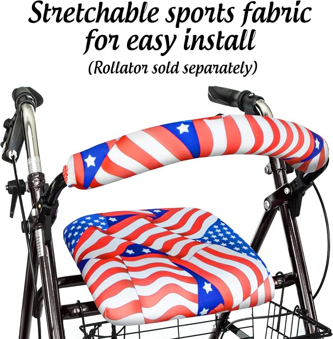 Top Glides Stars & Stripes Universal Rollator Walker Seat and Backrest Covers (Patriotic)