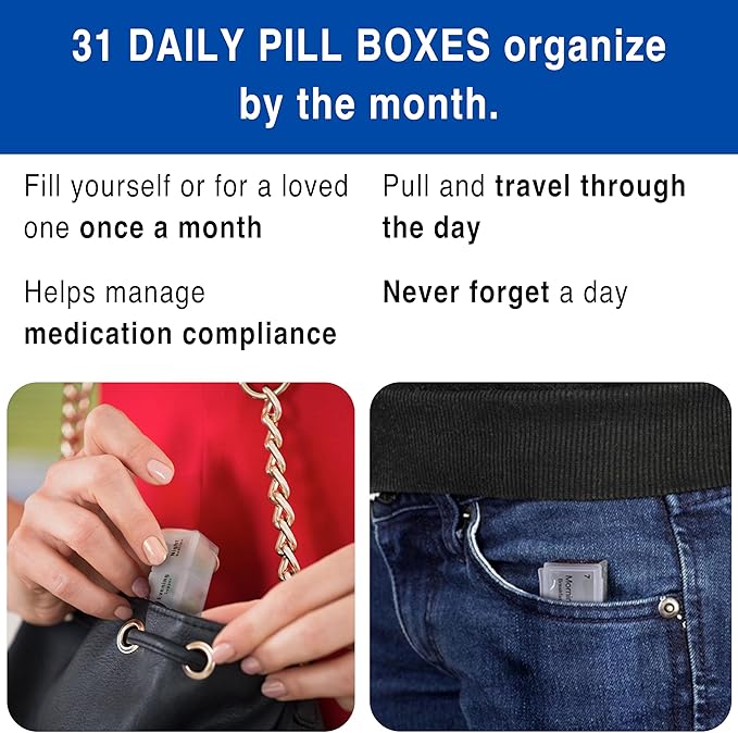 Medcenter Monthly Pill Box Organizer HSA/FSA, 4 Times a Day, Extra Large 31 Daily Pill Cases with Compartments for Vitamins, Supplements, Medication, 31 Day Pill Organizer