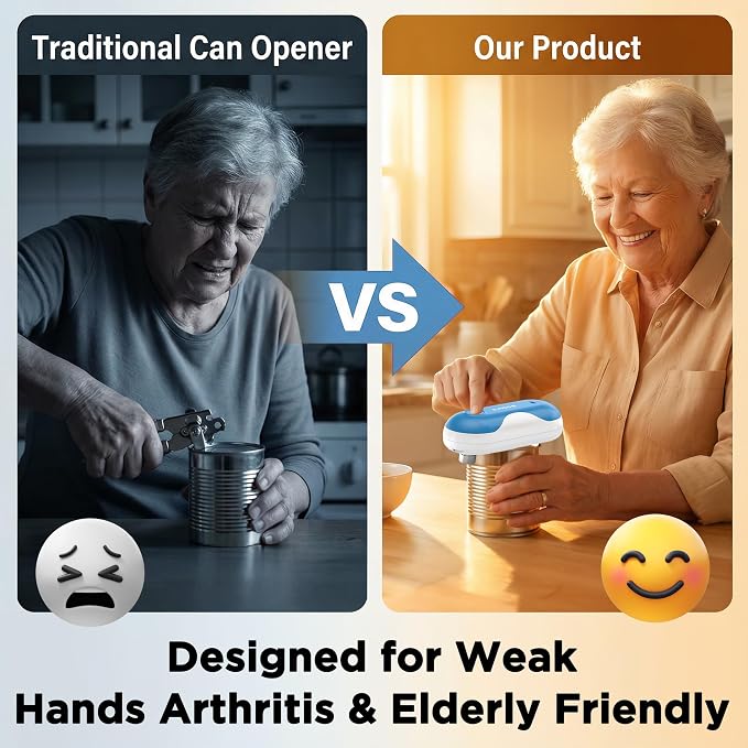 CACOE Automatic Smart Electric Can Opener with Auto Stop & USB-C Charging | Cordless Can Opener for Elderly and Arthritic Users for Seniors & Arthritis, Effortless One-Touch Open (blue)