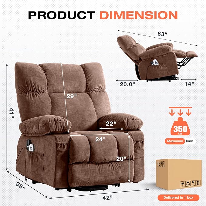 Power Lift Recliner Chair for Elderly with Vibration Massage and Lumbar Heating, Electric Lift Recliner Sofa with USB Charging Port and Side Pocket, Adjustable Lift Chair for Living Room Comfort