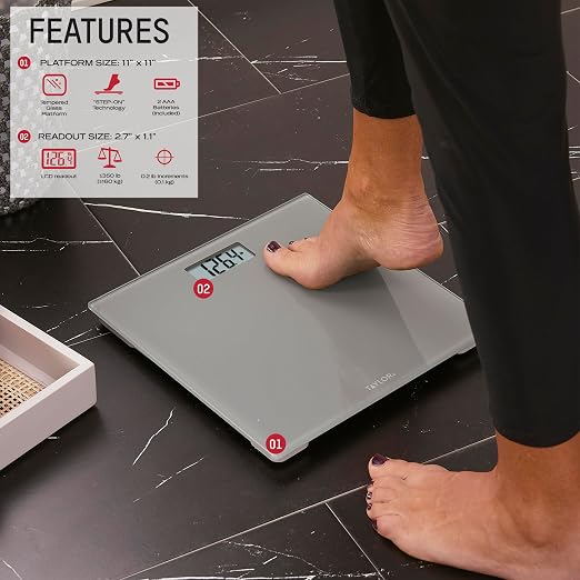 Taylor Digital Bathroom Scale for Body Weight, 400 lb Capacity, 11x11 Tempered Glass Platform, 4 Precision Sensors, Mid Gray, 3-Pack Tray