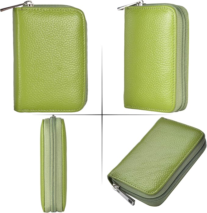 Easyoulife Genuine Leather Credit Card Holder Zipper Wallet With 26 Card Slots