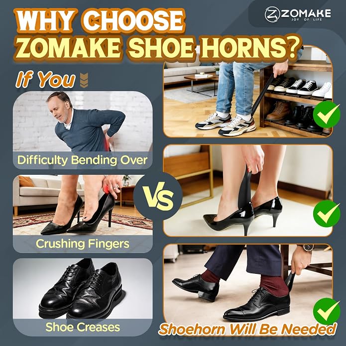 ZOMAKE Shoe Horn Long Handle for Seniors Men Women,Metal Long Shoehorn for Boots,16.5" Shoe Spoon Helper