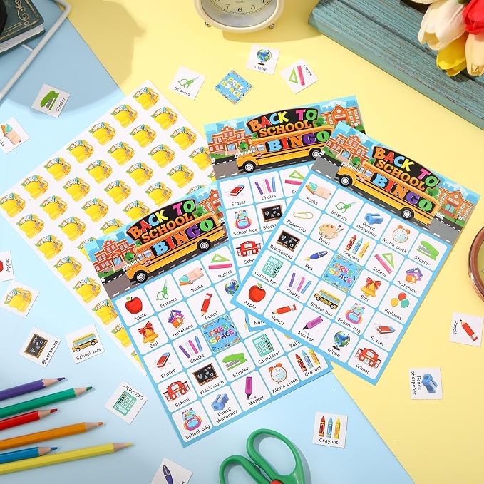 Liliful 35 Pieces Back to School Bingo 24 Players First Day of School Bingo Cards Classroom Party Games for Boys Girls Adults Family Classroom Activities Birthday Party Favors