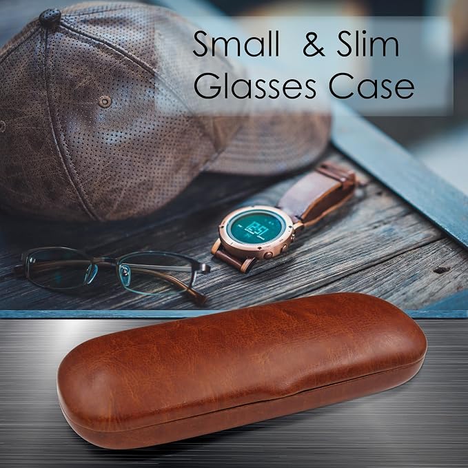 MyEyeglassCase Men Small Glasses case - Eyeglasses Hard Shell Holder Pouch & Cloth-Reading Slim & Narrow Case Heavy Duty