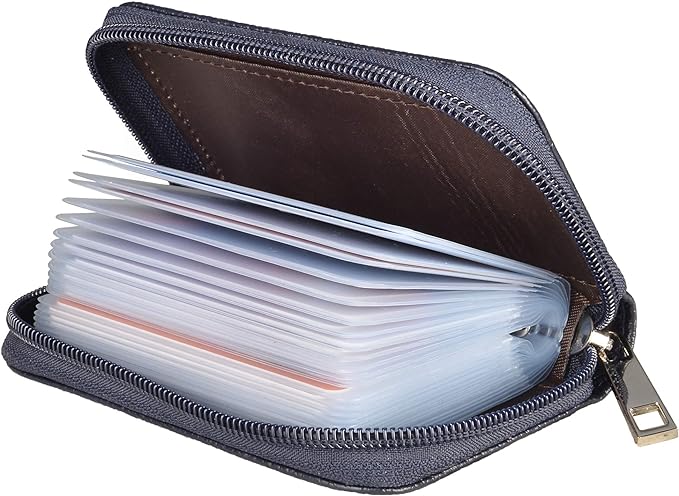 Easyoulife Genuine Leather Credit Card Holder Zipper Wallet With 26 Card Slots