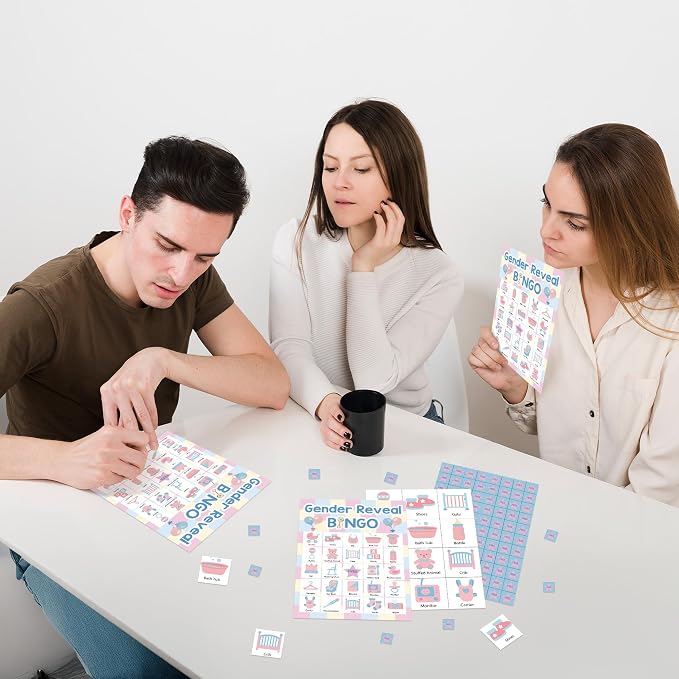 Gender Reveal Bingo Game Cards, Baby Shower Bingo Set for Large Group, Pink and Blue Themed Fun Games, Baby Party Games Activities, Icebreaker Games for Family Friends -20