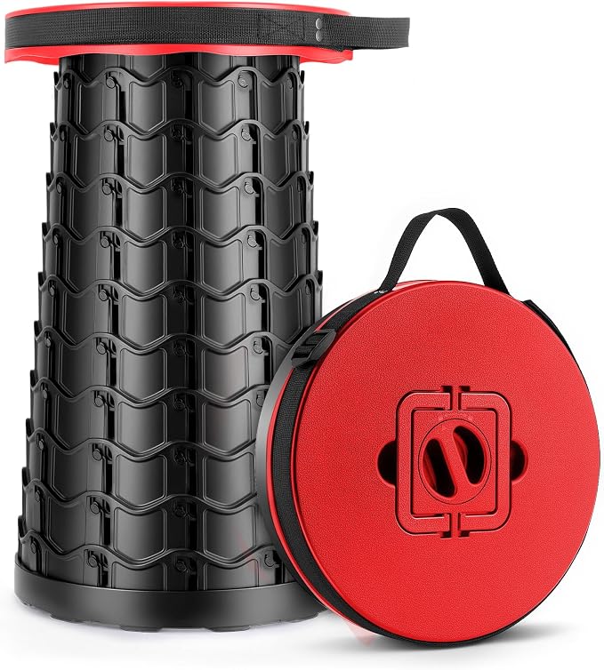 Height Adjustable Camping Stool - Wide Seat Portable Folding Chair (RED) | 20.3'' Height, 1000 LBs Load Capacity, Compact, for Adults, Collapsible Stool Seat for Fishing, Hunting, Patio & Outdoor