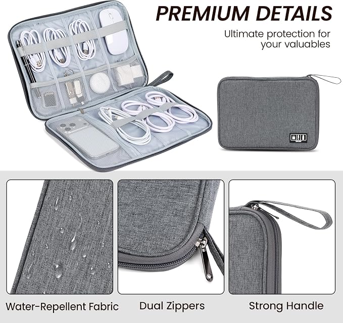 Electronic Organizer Travel Case, Slim Cable Accessories Pouch, Single Layer Tech Pouch & Cord Storage Bag for Chargers, Power Bank, SD Cards - Minimalist Travel Essentials