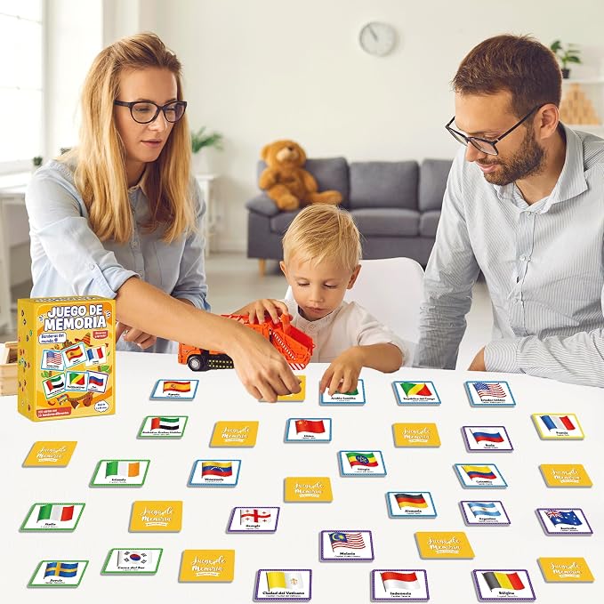 gisgfim 100 PCS Juego de Memoria de Banderas del Mundo en español para niños y adultos Flags of the World Memory Matching Games in Spanish Educational Matching Game Fun Fast Memory Game Gift Learning