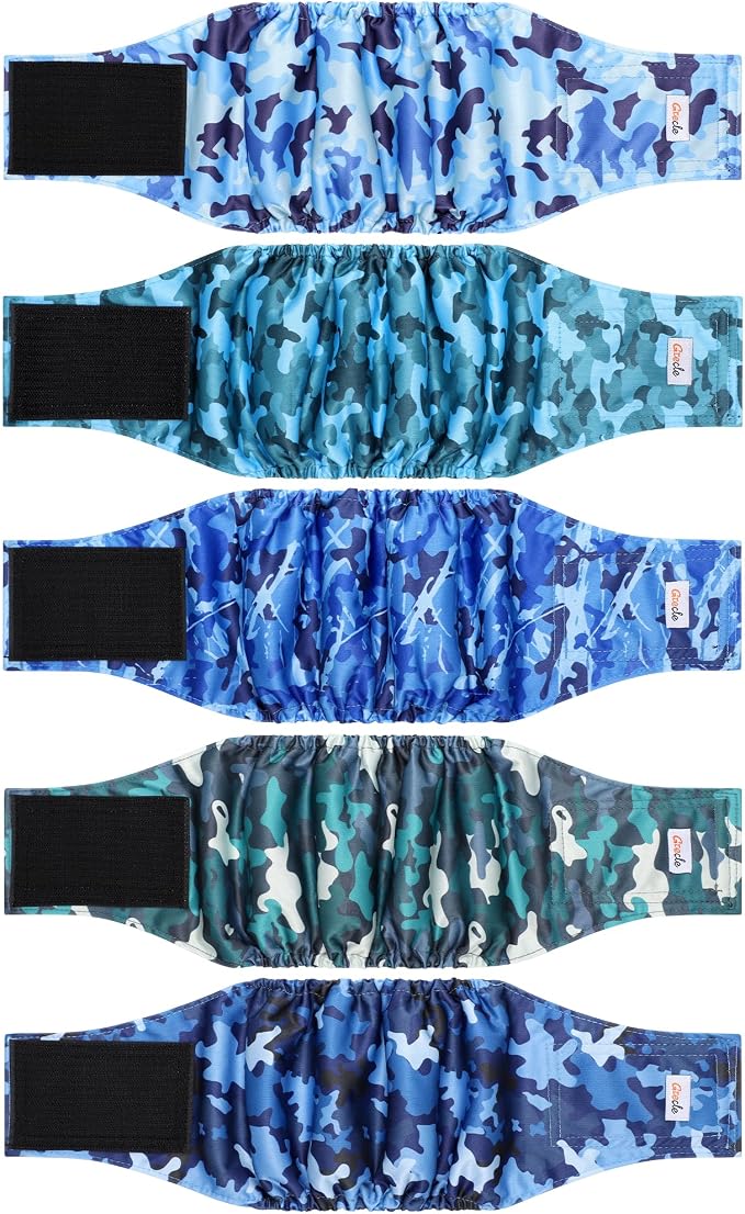 5 Pack Dog Diapers Male Reusable, Premium Belly Bands for Male Dogs, High Absorbing Male Dog Pee Wraps for Doggie in Incontinence or Excitable Urination and Training Camouflage Pattern XXL