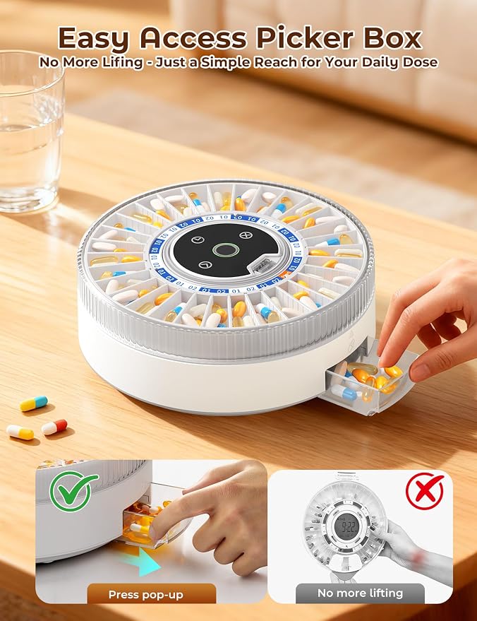 Betife Automatic Pill Dispenser for Elderly with Alarm – 31-Slots | Senior-Friendly,App Support,Fingerprint Unlock, Child-Proof,Bluetooth-Enabled