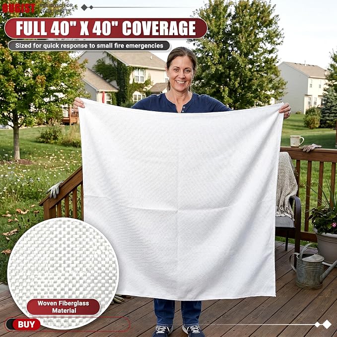 Ougist Fire Blanket, 2 Pack, 40"x40" | Fiberglass, For Home and Kitchen, Flame Suppression, For Grill, RV & Camping